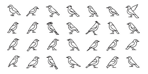 Set of bird outline icons vector
