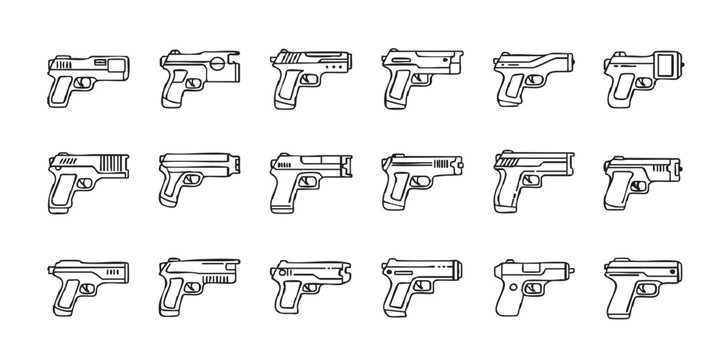 Set of taser stun gun outline icons vector
