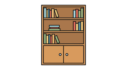 Fototapeta premium Brown Bookcase with Books on Shelves and Cabinet Doors.