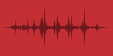 Vector illustration of an abstract sound wave pattern on a blue background with a red heart pulse graph design