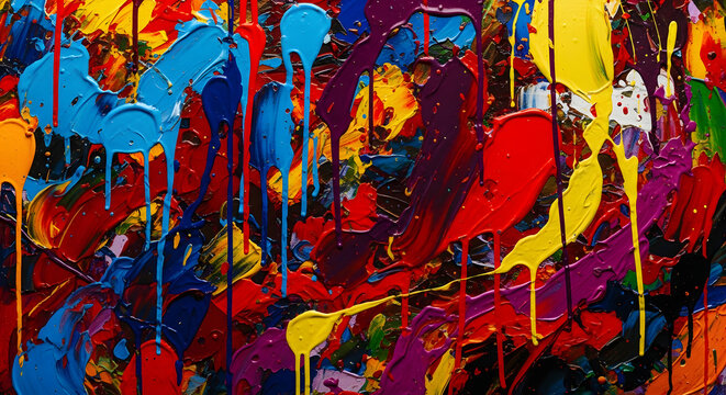 Colorful abstract painting with drips and brushstrokes vibrant modern art perfect for backgrounds and creative projects