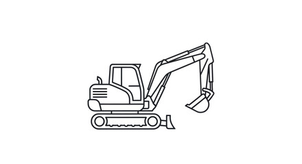 Outlined Illustration of a Compact Construction Excavator Machine.