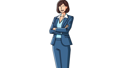 Confident Businesswoman in Blue Suit with Crossed Arms.