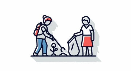 Two People Cleaning Up Litter with Tools and Bags.