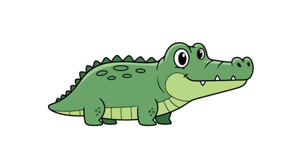 Adorable Cartoon Green Alligator with Big Eyes and Spiky Back.