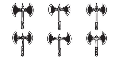 Obraz premium Set of double axe battle weapon icons vector 