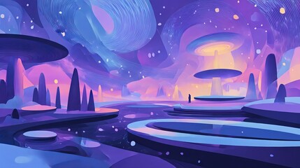 Dreamlike scenery. Futuristic sci-fi design for meditation and mindfulness. Abstract web graphic architecture. Fantasy world vector background.
 