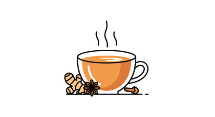 Steaming Cup of Herbal Tea with Spices Illustration.