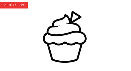 Simple Cupcake Icon with Creamy Frosting and a Small Triangular Decoration.
