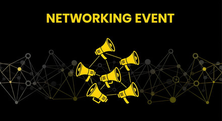 Networking event illustration with megaphone icons connected by lines a vector graphic for business communication and announcements