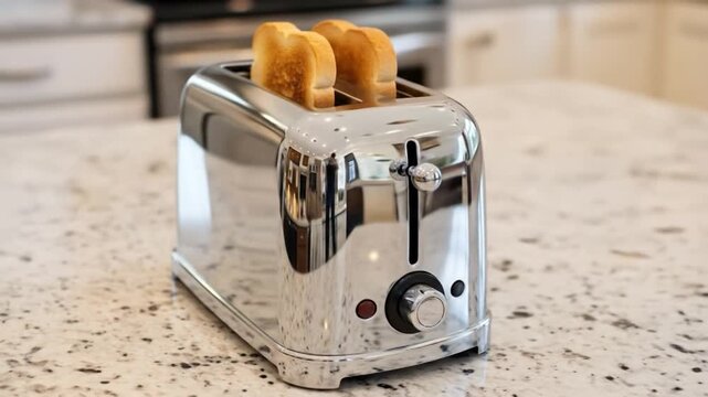 Toasted bread in chrome toaster