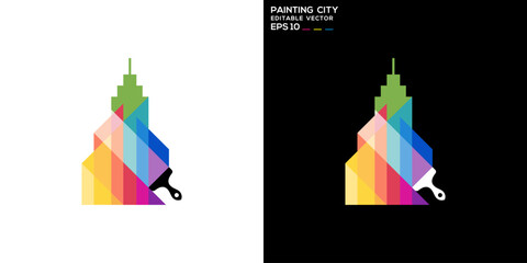 Paint building logo. Art, city, brush, color. Vector design template.