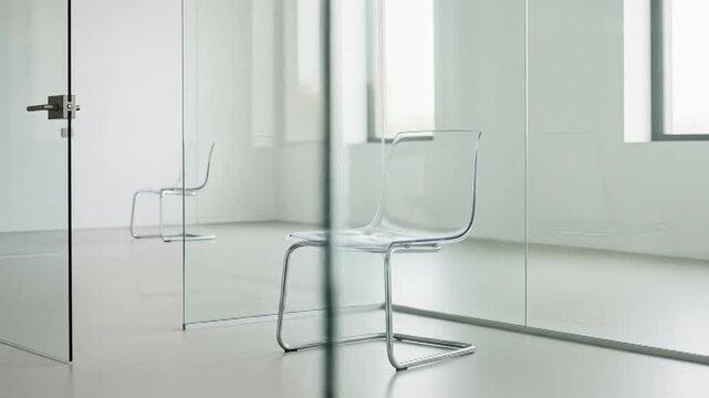 Transparent chair in a modern, minimalist space