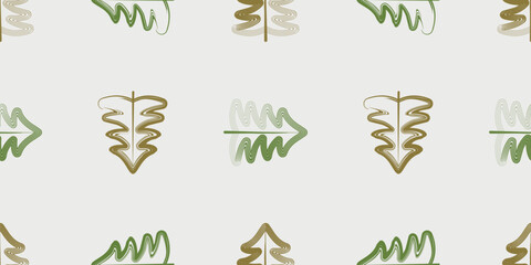 Decorative golden and green christmas trees silhouettes, seamless pattern, wallpaper, paper, textiple, wrapper, print, fabric, vector
