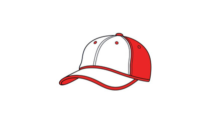 White and Red Baseball Cap with Curved Brim and Button Detail.
