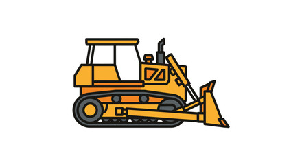 Yellow Bulldozer Construction Vehicle Illustration with Tracked Wheels. © lidot