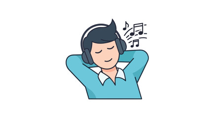Relaxed Cartoon Person Enjoying Music with Headphones and Notes.