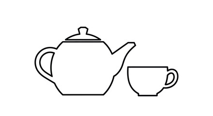 Simple Teapot and Cup Outline Illustration.
