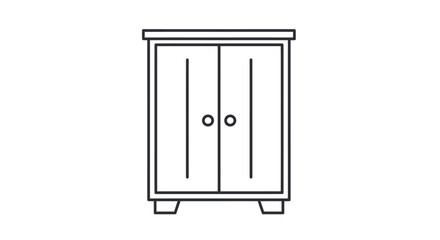 Minimalist Line Art Illustration of a Wooden Cabinet with Two Doors and Round Handles.