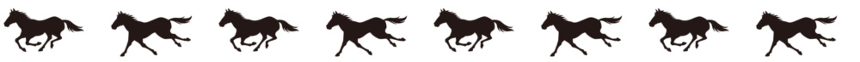 走る馬のシルエットエンドレスライン／疾走する馬の連続デザイン