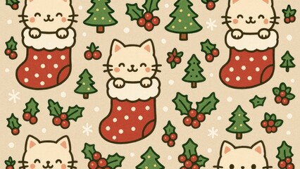 Cute festive cats in stockings desktop wallpaper