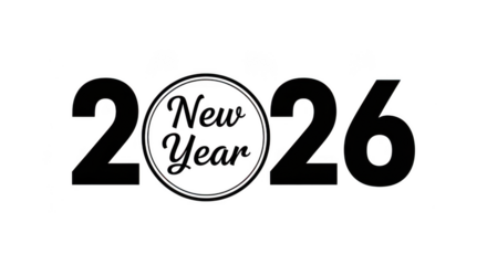 New year 2026 text with a circle graphic isolated on transparent background