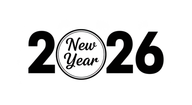 New year 2026 text with a circle graphic isolated on transparent background
