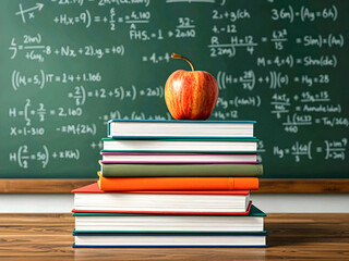 Back to school books apple chalkboard math education learning knowledge study academic success concept