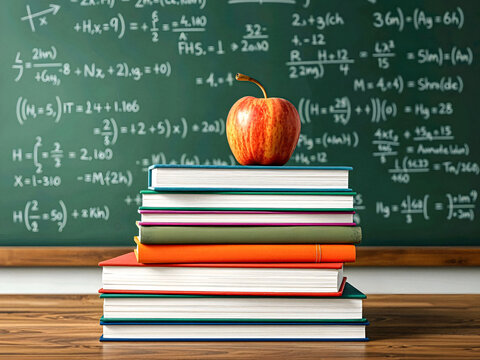 Back to school books apple chalkboard math education learning knowledge study academic success concept
