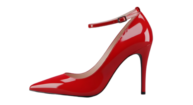 Red high heel shoe isolated on transparent background for women fashion