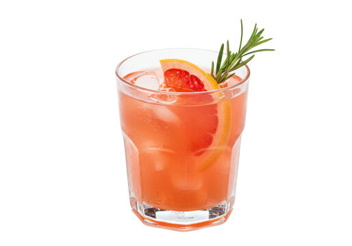Paloma cocktail in glass isolated PNG on transparent background, refreshing grapefruit drink with rosemary garnish for summer