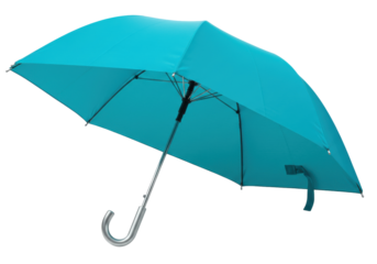 Turquoise umbrella PNG isolated on transparent background, rain protection gear for weather and fashion accessory