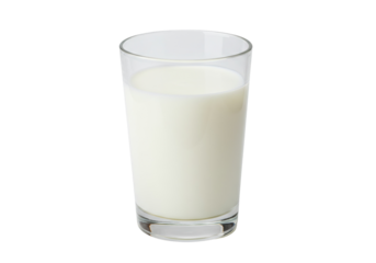 Glass of fresh milk isolated PNG on transparent background, nutritious dairy drink for healthy breakfast and calcium intake