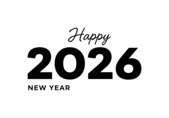 Happy 2026 new year text, isolated on transparent background