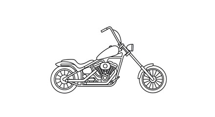 Detailed Line Art Illustration of a Classic Chopper Motorcycle. © Lidot