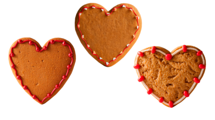heart shaped cookies on transparent background, set of almond heart cookies for Christmas, New Year, kitchen, print