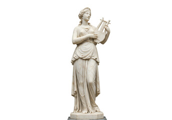 Marble statue of a woman playing a lyre isolated PNG, ancient Greek sculpture on transparent background, art and history