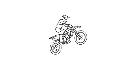 Line art illustration of a motocross rider performing a wheelie on a dirt bike. © Lidot