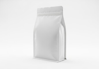 A blank white standup pouch with a zipper closure, isolated on a white background