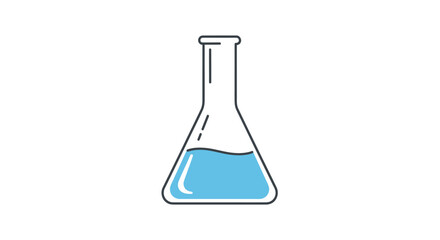 Erlenmeyer flask with blue liquid illustration laboratory glassware icon.