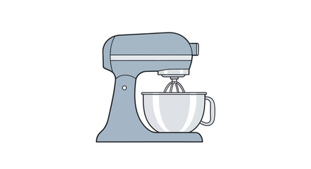 Stand Mixer Illustration: Blue Kitchen Appliance with Stainless Steel Bowl and Whisk Attachment.