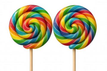 Lollipop candy with rainbow swirl, sweet snack for kids, sugar dessert, colorful treat on transparent background