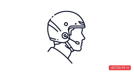 Line Art Illustration of a Person Wearing a Helmet with Microphone.