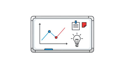Whiteboard with business graph lightbulb and notes.