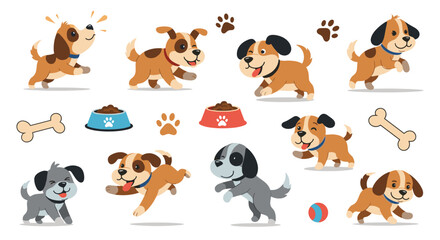 Obraz premium A collection of cute playful puppies and dog accessories for pet lovers.