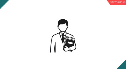 Simple Black and White Illustration of a Businessman Holding Books.