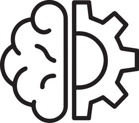Obraz premium Minimal line icon of neural brain with gear integration, concept of smart automation