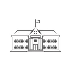 School building line art vector illustration. 