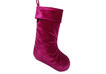 Velvet Christmas stocking isolated on white, holiday decoration for fireplace mantle and festive season PNG