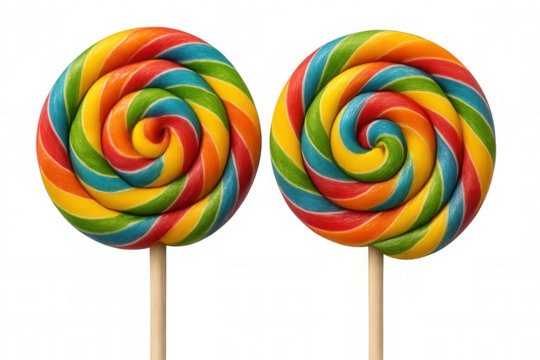 Swirl rainbow lollipops with vibrant colors, sweet candy dessert, and round shape on transparent background - Powered by Adobe